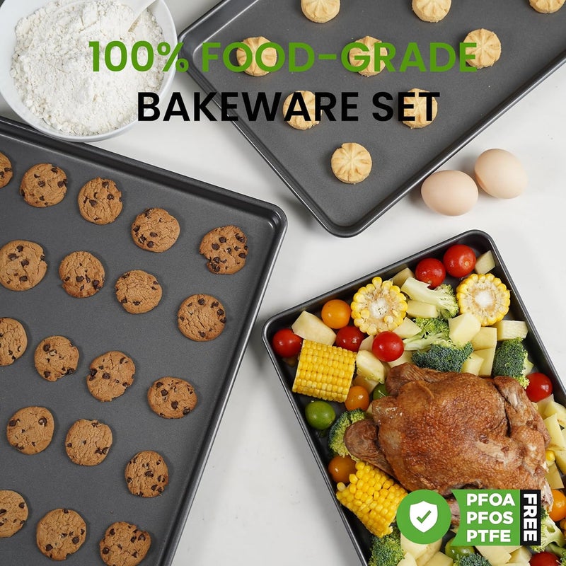 BLISI 3-Piece Nonstick Baking Sheet Set – 16"x12", 15"x10", 13"x9" Carbon Steel Cookie Sheet Pan Set, Baking Trays for Oven, Heavy-Duty Bakeware for Home Kitchen - Image 3